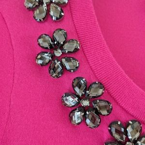 Kate Spade Embellished 3/4 sleeve Cardigan Medium Bright Pink